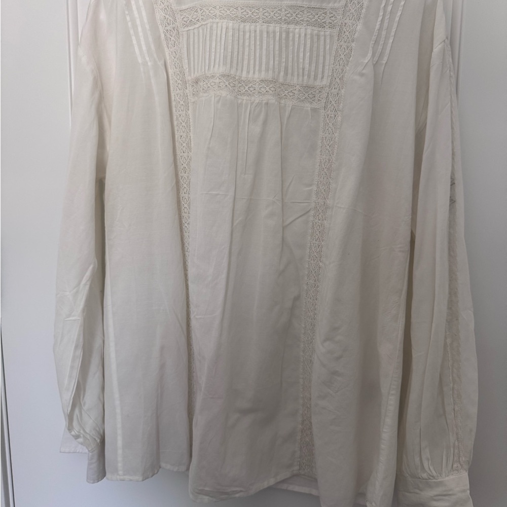 Ralph Lauren Cream Blouse with Bib Collar and Cuffed Sleeves